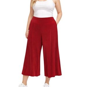 Made in Heaven Slinky Wide Leg Cropped Pants Red Plus Size 1X